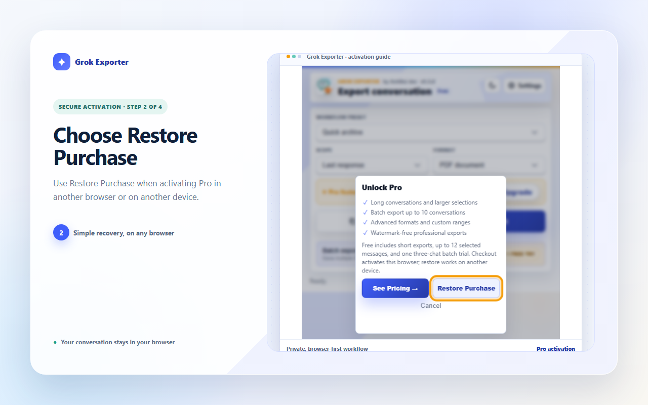 2. Open Restore Purchase screenshot with the relevant control highlighted